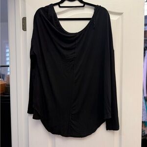 Free People Black Asymmetrical Long Sleeve Blouse